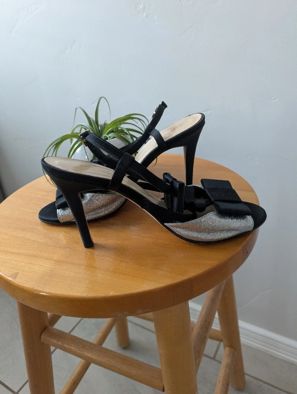 kate spade Black and Silver Bow Strap Heels